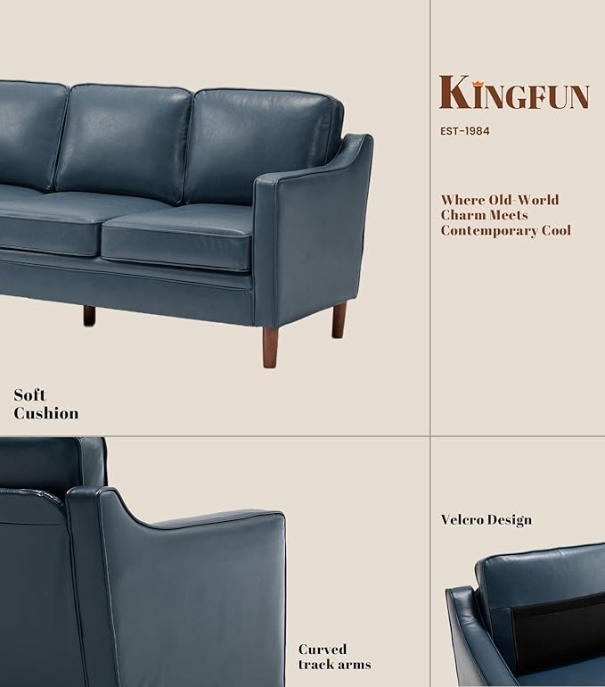 Kingfun Living Room Furniture Sets 3 Seater Couch and Loveseat Mid Century Modern Sofa Set Faux Leather Couch with Solid Wood Frame for Living Room &amp Bedroom Blue