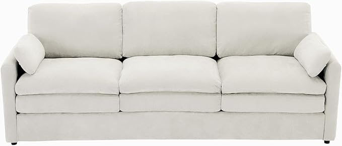 89 Oversized Cozy Upholstered 3-Seater Sofa Comfy Cloud Sofa with Detachable Lumbar Pillow Chenille Fabric Cloud Sofa Double Cushion Couch for Living Room (Beige-3c)