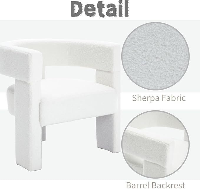 ROCTY White Sherpa Barrel Accent Chairs Set of 2 Upholstered Side Chairs with Arm for Living Room Bedroom Reading