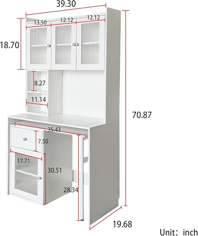 Home Office Computer Desk with 90 Degree Rotating Retractable Desktop L Shaped Corner Executive Desk with Bookshelf | Hutch | Drawer | Storage Shelves Wood Table for Work Study Writing White