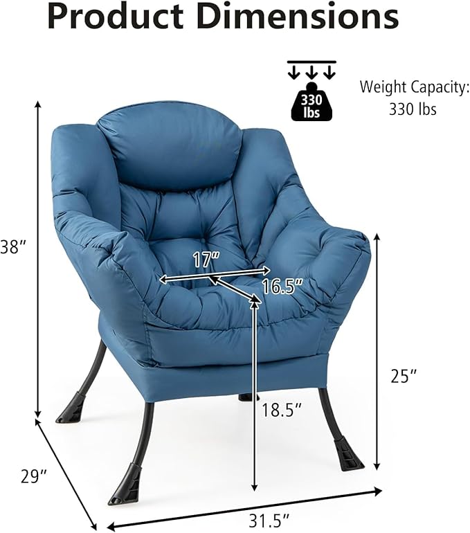 Single Lazy Sofa Chair Modern Lounge Chair Indoor w/Armrests &amp Side Storage Pocket Upholstered Comfy Reading Chair for Bedroom Living Room Office