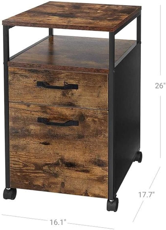 GLigeT Filing Cabinet Industrial Style Mobile File Cabinet on Wheels with 2 Drawers Open Shelf for A4 Letter Size Hanging File Folders File Storage Cabinets
