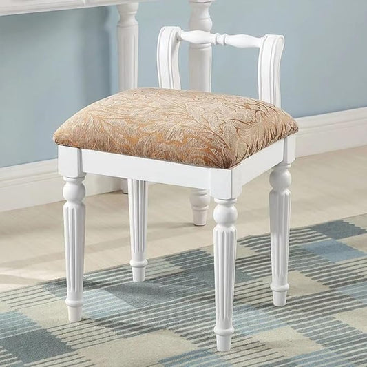 Solid Wood Chair for Vanity Small Chairs for Small Spaces Makeup Chair Vintage Vanity Chair Vanity Chair with Back for Living Room Bedroom(White)