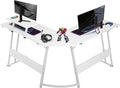 L Shaped Gaming Desk50.4 Computer Desk with Monitor Stand &amp Carbon Fiber SurfaceCorner Desk Gaming Table Home Office Study Writing WorkstationWhite