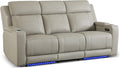 Dual Motor Power Reclining Sofa Breathable Leather Reclining Couch with Power Headrest/LED Light/Armrest Storage Recliner Sofa 3 Seater for Living Room (Grey 3 Seater)