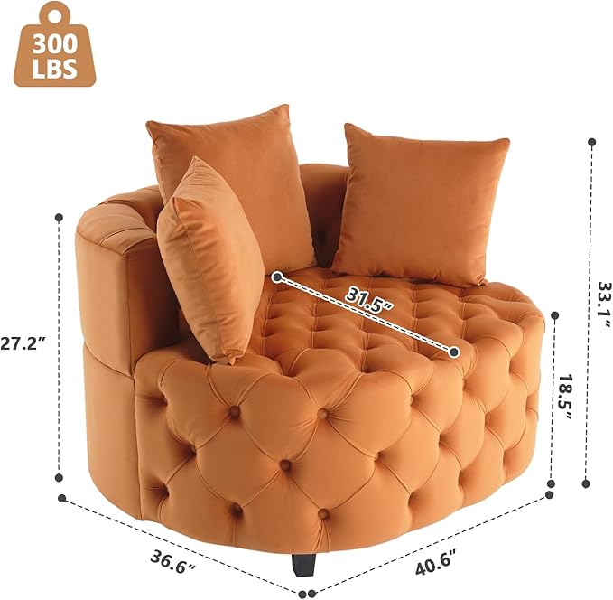 mikibama Round Barrel Accent Chair Oversized Upholstered Sofa Velvet High-Resilience Sponge Sofa Chair for Living Room Bedroom Apartment