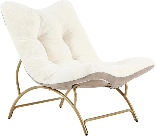 Tiita Accent Lazy Chair Comfy Lounge Chair with Metal Frame and Plush Fabric Spacious Seat Cozy Recliner Chair for Reading Room Living Room Bedroom Office Beige