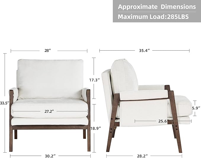 DUHOME Mid Century Modern Accent Chair with Wood FrameComfy Reading Chair with Armrest Mid Century Modern Chair Upholstered Living Room Chairs for BedroomWhite