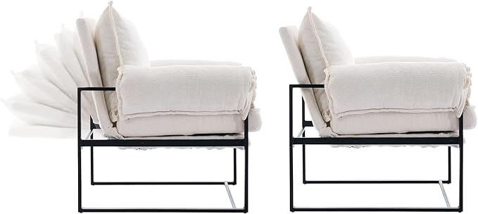 YITAI Modern Fabric Accent Chair with Adjustable Backrest for Living Room Comfy Reclining Chair for Lounge for Reading Upholstered Chair with Metal Legs2PC(White)
