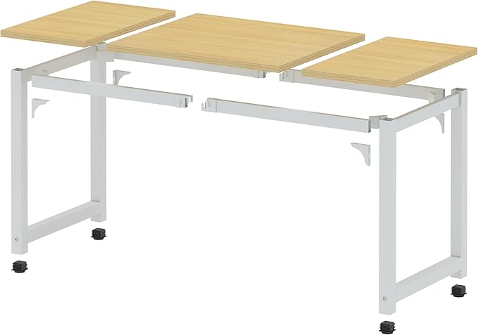 NSdirect 63 Computer DeskLarge Home Office Desk Wide Workstation 1 inch Thicker Tabletop for WritingGames and Home Work PC Desk Modern Finish Wood Board and Sturdy Steel LegsOak+White