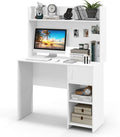 Tangkula Computer Desk with Hutch Home Office Desk with Raised Display Shelf &amp 2 Open Shelves Cabinet with Door Cable Management Holes Modern Laptop PC Desk Study Writing Desk for Bedroom