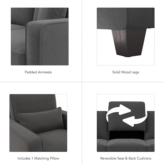 Bush Home Accent Chair with Arms Modern Armchair with Pet-Friendly Fabric Upholstery Living Room Stockton Collection Charcoal Gray Herringbone