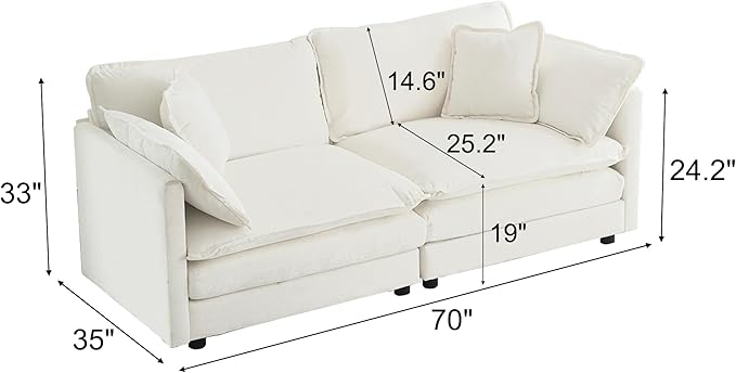 GNIXUU Oversized Modern Living Room Furniture Sets Inclued 2 Pieces loveseat Sofa Comfy Chenille Deep Seat Modular Couch Set for Living Room and Bedroom(2+2 seat Beige White)
