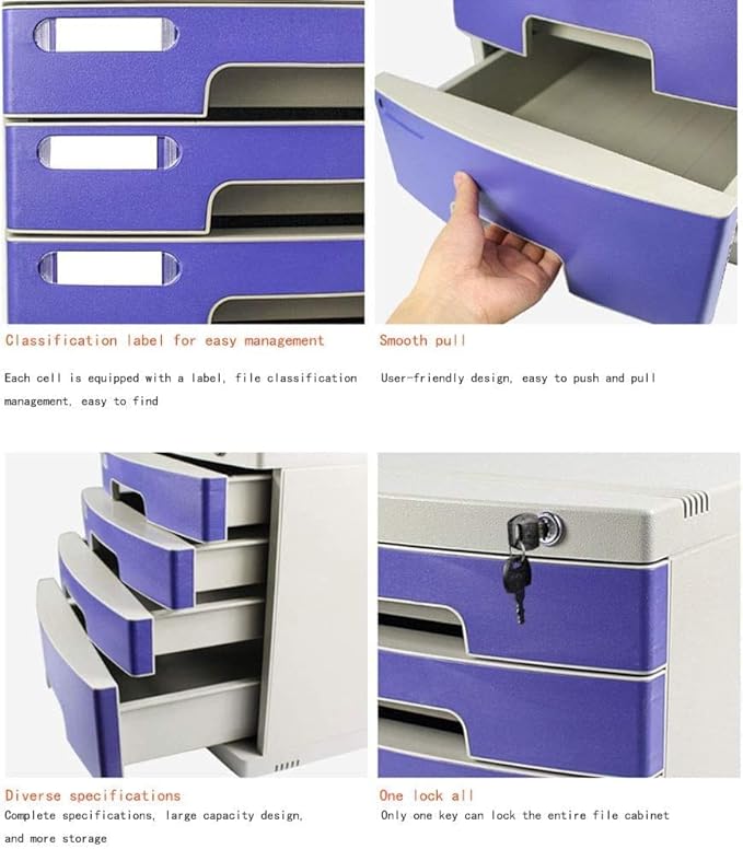 Blue 4Drawer File Cabinet with LockOffice Filing Storage Box with Dividers Desktop Organizer Secure Document Storage Solution for Home &amp Office UseGrey