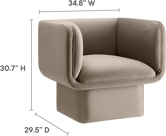 Modway Tate Performance Velvet Accent Chair in Taupe - Upholstered Club Chair - Modern Barrel Armchair - Comfy Reading Leisure Chair for Living Room Bedroom Office