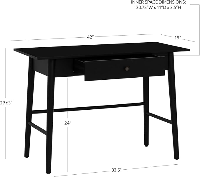 Melissa Black Wooden One Drawer Writing Desk by Linon