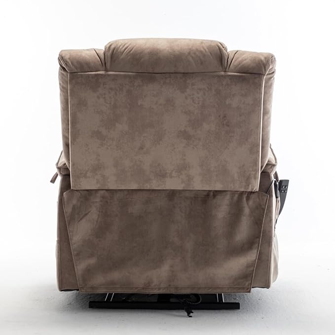 Oversized Power Lift Recliner Chair with 25 Extra-Wide Seat for Big Elderly Adults 180 Degree Lay Flat Electric Lounge Sofa Chair with Massage &amp Heat for Living Room Bearing 400LBS Beige+Brown