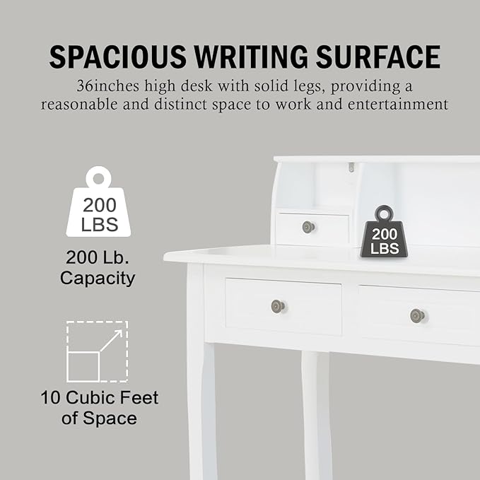 DMAITH Small White Writing Desk with Hutch – 32 Home Office Desk with Drawers | Compact Computer Desk Vanity Makeup Table for Bedroom or Study Room