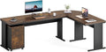 LITTLE TREE 83 Inch L-Shaped Office Desk with Drawers Large Executive Office Desk with Storage Wooden Computer Desk with File Cabinet Modern Work Desk for Home Office Brown