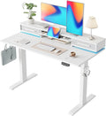 Agilestic 48 Inch Electric Standing Desk with Drawers Adjustable Desk with Storage Shelf Stand Up Home Office Computer Table Splice Board White