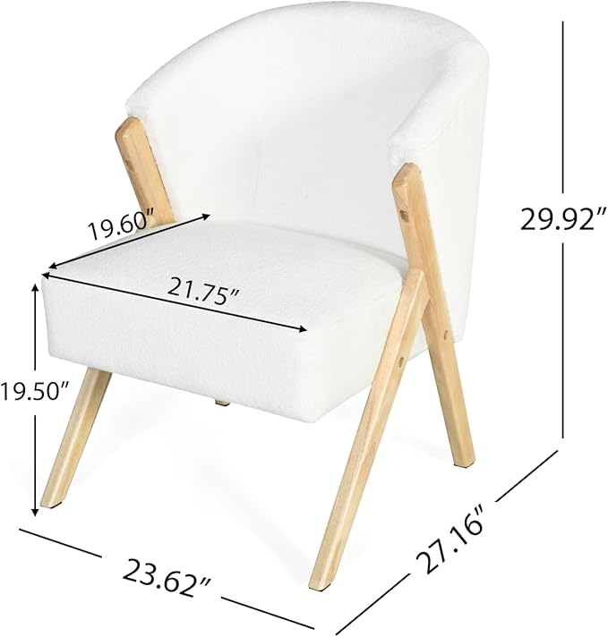 Modern Accent Chair with White Upholstery - Minimalist Lounge Chair for Living Room Bedroom or Office