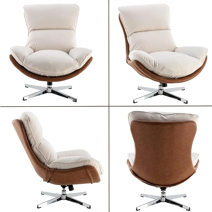 HEAH-YO Swivel Accent Chair Modern Living Room Chair with Backrest Upholstered Linen Fabric Armless Lounge Reading Chair for Bedroom Beige