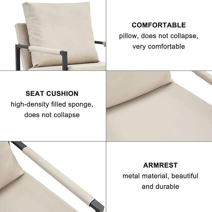 PU Leather Accent Arm Chair Mid Century Modern Upholstered Armchair with Metal Frame Extra Thick Padded Backrest and Seat Cushion Sofa Chairs for Living Room (Light Brown PU Leather Metal Foam)