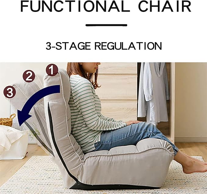 Floor Lounge ChairSingle Sofa Reclining Chair3 Angles Adjustable Floor ChairFolding Japanese Chair Lazy Sofa Tatami Balcony Reclining ChairLeisure Sofa Adjustable Chair for Living RoomGray