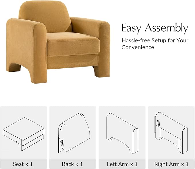 HULALA HOME Modern Curved Accent Club Chair Chenille Armchair Upholstered Sofa Chair with Wrapped Armrests Comfy Reading Armchair for Living Room Easy Assembly Camel