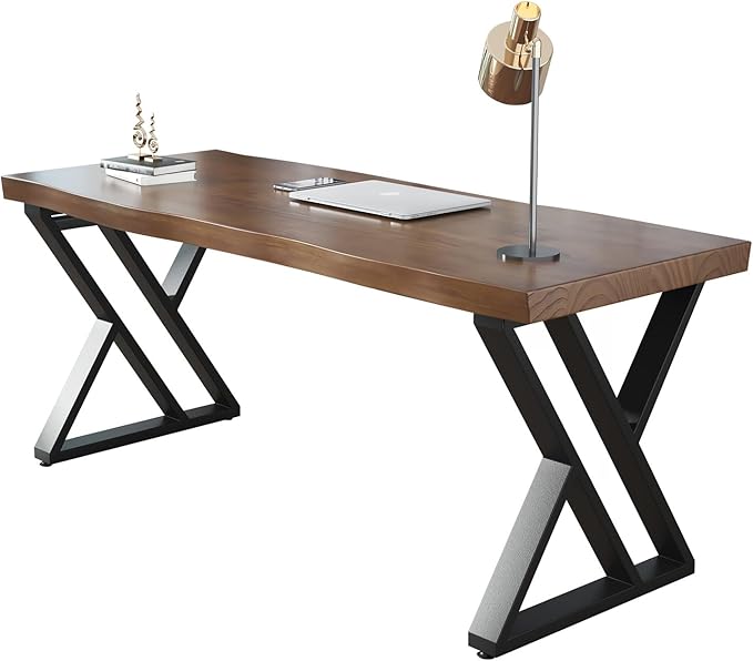 Rustic Style Solid Wood 55-inch Computer Desk - Large Office Desk for Home Office Modern and Simple Design Ideal for Study Writing Dining