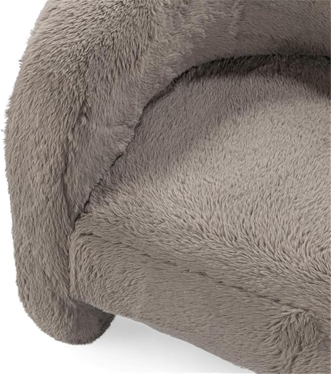 Pemberly Row Plush Faux Fur Polyester Accent Chair Dark Gray Upholstery Barrel Design Foam Cushion 32.5W x 32.5D x 28.5H Pre-Assembled Living Room or Decorative Space Seating