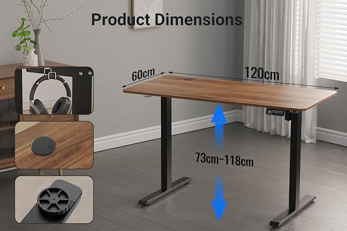 Standing Desk Height Adjustable Electric Desk 47.2 x 23.6 Inches Sit Stand up Desk Computer Home Office Desk Memory Preset with Two-Piece Desktop (Dark Walnut Look 48 x 24 Inches)