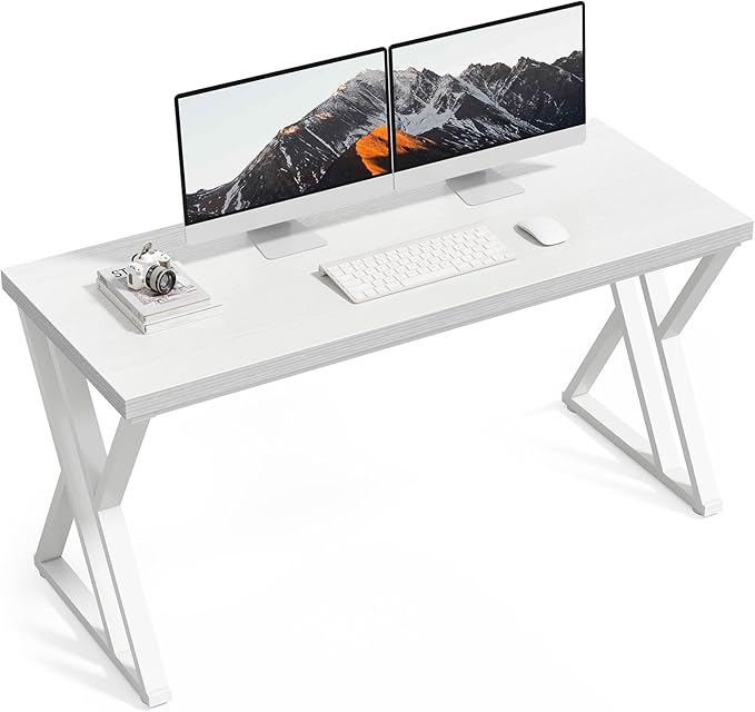 LITTLE TREE 55 Inch Large Simple Industrial Computer Desk Study Writing Table Home Office WorkstationWhite
