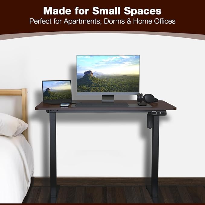 Mount-It! Motorized Standing Desk 40x24 – Height Adjustable Sit to Stand Desk for Home Office Compact Ergonomic Workstation with Memory Presets Black Frame with Hazelnut Woodgrain Top