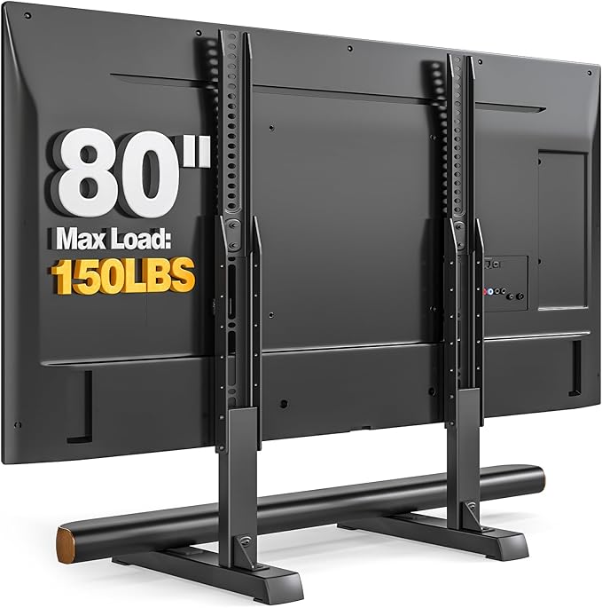 Universal TV Stand Mount for 24-80 inch Flat or Curved TVs Height Adjustable TV Legs Steel Table Top TV Base Holds up to 150 lbs Replacement TV Feet with Cable Management Max VESA 800x500mm Black