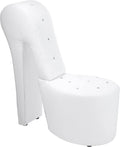 Tristam 40 Modern Glam High Heel Lounge Chair Armless Chair with Upholstered Crystal-Like Buttons and Diamond Stitching Comfortable Indoor Seating for Bedroom Living Room (White (Faux Leather))