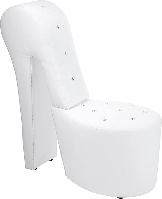 Tristam 40 Modern Glam High Heel Lounge Chair Armless Chair with Upholstered Crystal-Like Buttons and Diamond Stitching Comfortable Indoor Seating for Bedroom Living Room (White (Faux Leather))