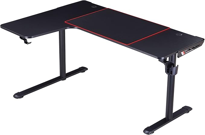 Homes: Inside + Out Kindira Modern Steel Gaming Desk with USB Ports PC Mouse Pad and Rotatable Cup-Holder for Home Office Classroom Study Room Black L-Shape