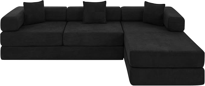 Eafurn L Shaped Convertible Sleeper Sofa Bed King Size Sleeper Sofabed 7-in-1 DIY Combination Corduroy Folding Mattress Couch with Fixed-Shape Frame Boneless Floor Sofa Couch