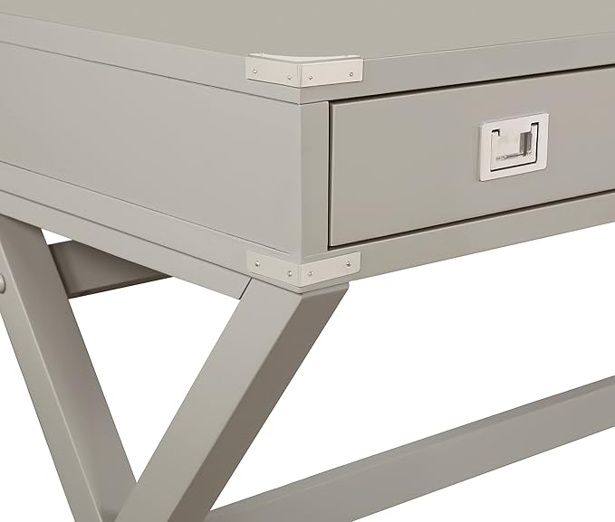 OSP Home Furnishings Wellington 46-Inch Writing Desk with Power Hub and 3 Storage Drawers Grey