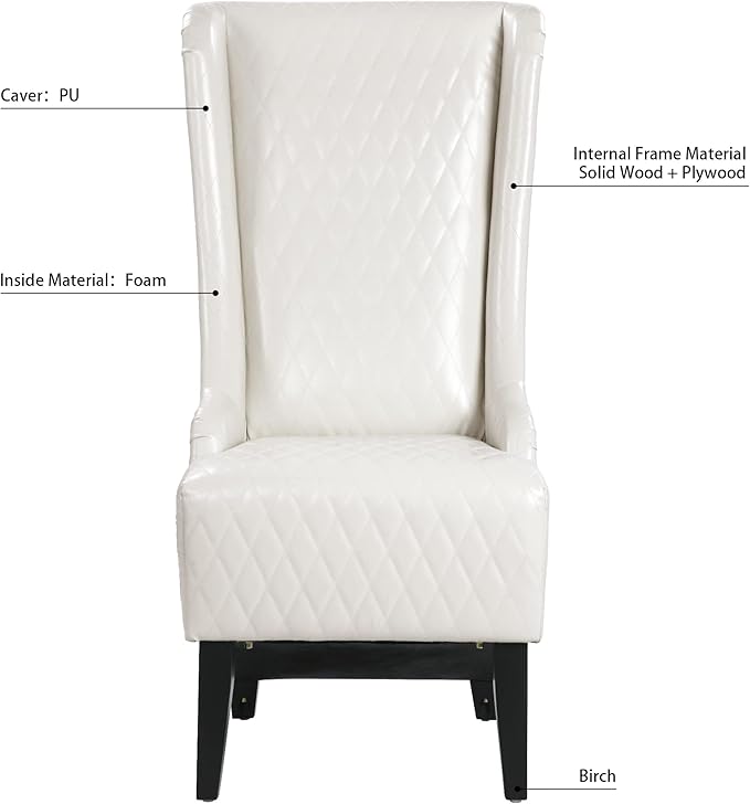GDFStudio 23 Wide High Back Accent Chair Upholstered Wingback Chair Armless Design Modern Vintage High Back Chair with Soft Padded Seat and Wooden Legs for Living Room Bedroom White+PU