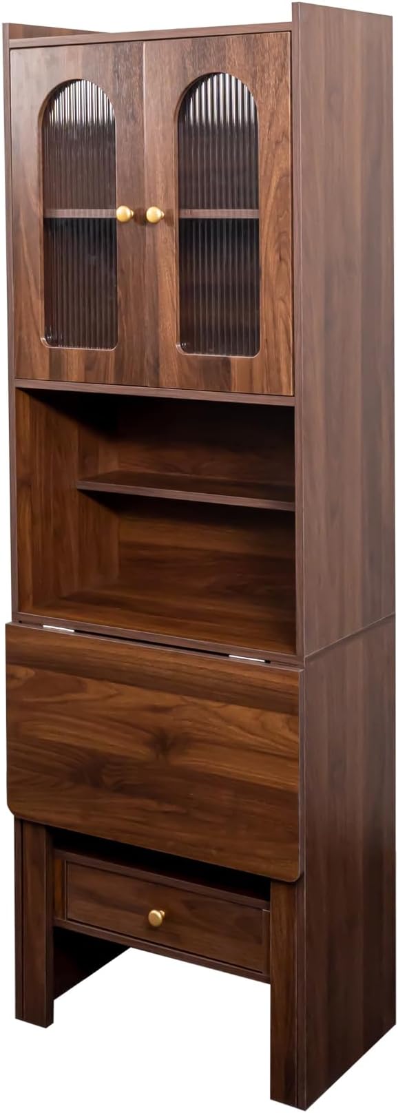 24 Foldable Storage Computer Desk Gaming Desk with Shelf &amp Drawer Home Office Desk for Space-Saving Workstation Walnut