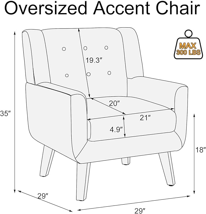 Linen Fabric Living Room Chairs Accent Chair Mid Century Modern Armchair for Living Room Bedroom Button Tufted Upholstered Comfy Reading SofasVanity Chair (1 Dark Grey)