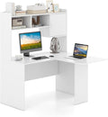 Tangkula L-Shaped Desk with Storage Hutch Corner Computer Desk with Shelves &amp Cabinet Modern Writing Study Table for Home Office Laptop PC Workstation White