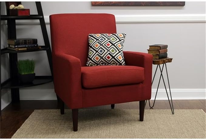 Pemberly Row Traditional Fabric Arm Chair Picante Red Finish 34.5 H x 28 W x 30 D Woven Textured Fabric Padded Seat Durable Construction Classic Accent Chair for Living Room or Bedroom