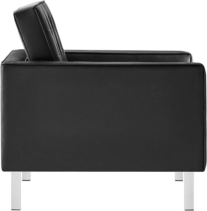 Modway Loft Tufted Button Faux Leather Upholstered Accent Armchair in Silver Black
