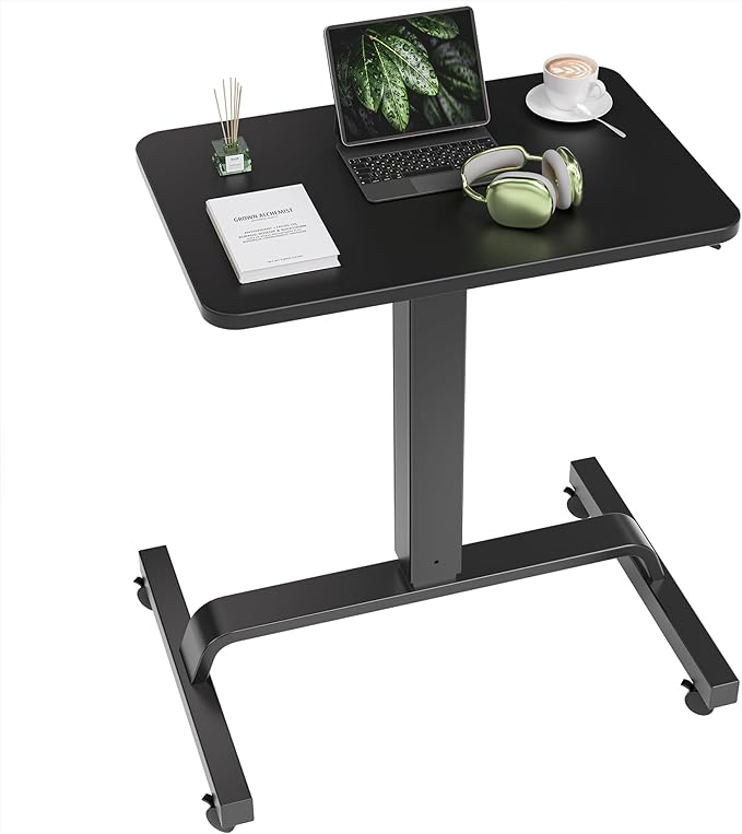 KINGSMITH Height Adjustable Mobile Standing Desk with 360° Swivel Casters 29-45 Pneumatic Rolling Desk on Wheels Perfect for Home Office Bedroom Living Room Black