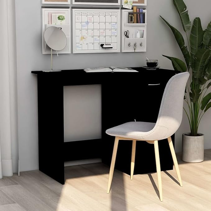 vidaXL Desk Black Engineered Wood Compact Desk Rectangular Modern