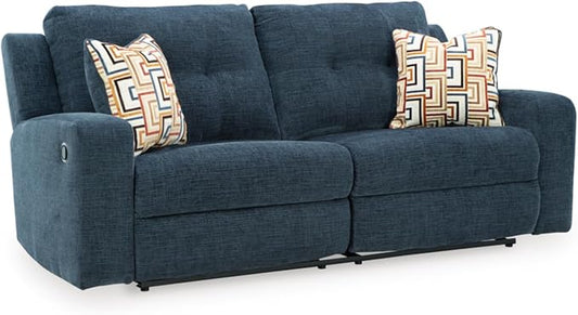 Signature Design by Ashley Danum Modern Manual Pull Tab Reclining Sofa with Tufed Back Cushion Blue