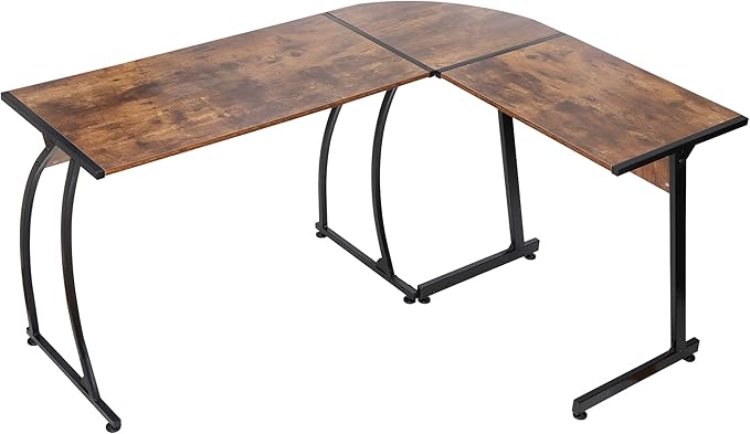 L-Shaped Corner Computer Desk Modern Gaming PC Study Table Writing Workstation for Home Office Rustic Brown